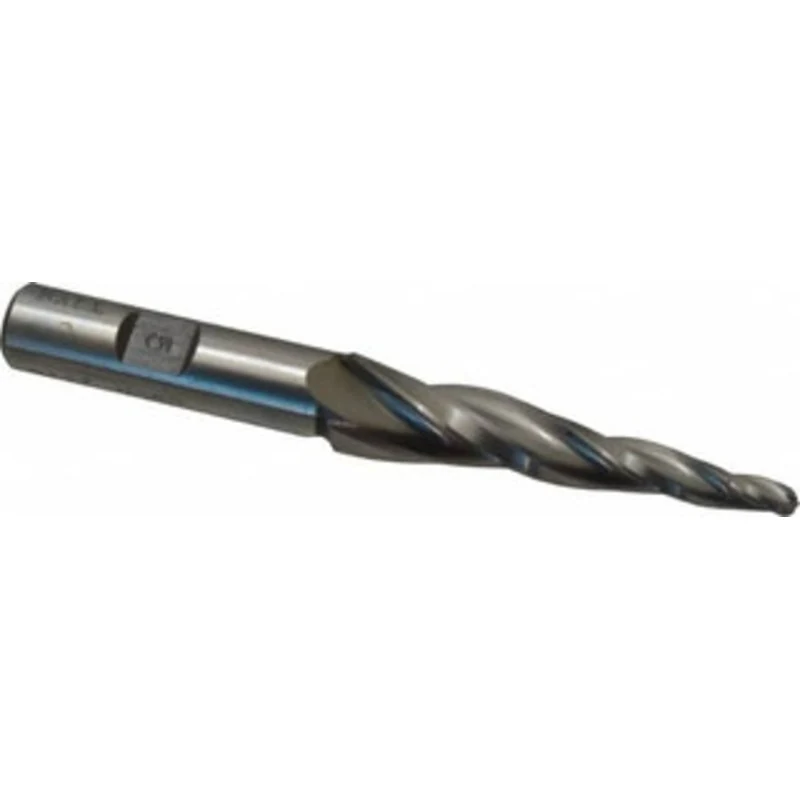 Made in USA 5 per Side 3/16 Small End Diam 2-1/2 LOC 3-Flute High Speed Steel Tapered Ball End Mill Uncoated, 1/2 Sha...